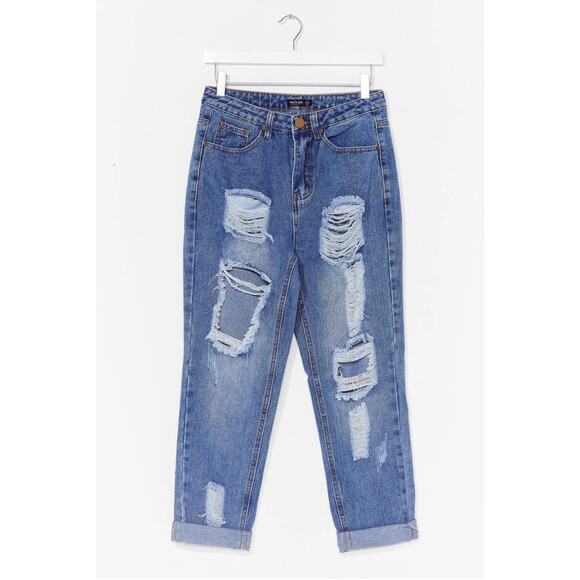 Nasty Gal Ripped Crop Mom Jeans Light Wash Distressed Size 8 EUC - Picture 1 of 7